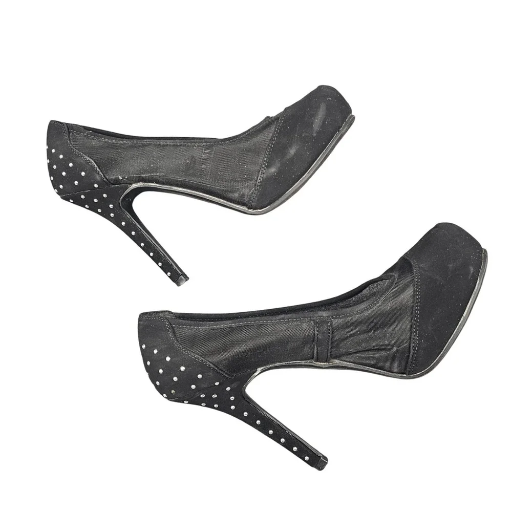 Madeline Girl Black‎ Polka Dot Mesh Stiletto Heels Party Shoes Womens 8M